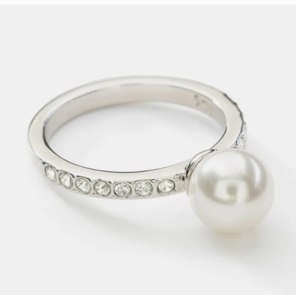 Touchstone Crystal Silver Ring with Pearl Accent